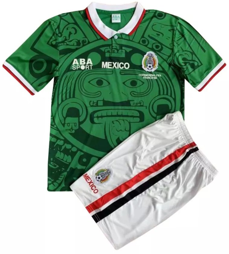 Kit infantil I Seleção do México 1998 Aba Sport oficial 